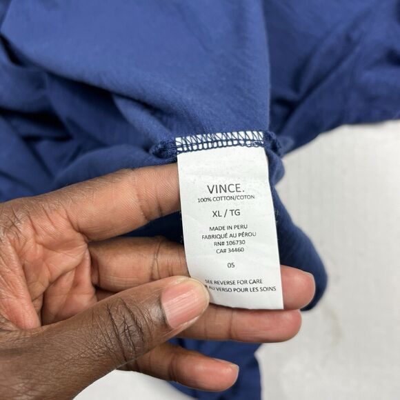 Vince Mens V-Neck Cotton T-Shirt Blue Plain Short Sleeve Top Basic Tee XL FLAW - Picture 8 of 11